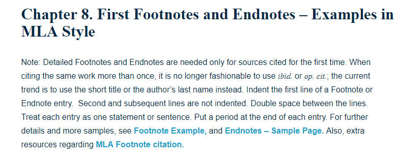mla citation format footnotes