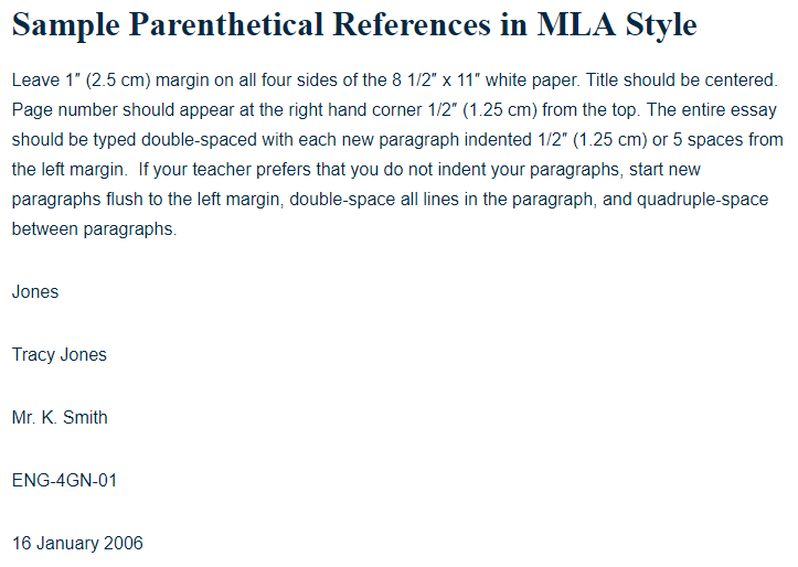 Sample Parenthetical References in MLA Style - A Research 