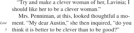 SAT Literature Practice Test 3 on Mrs. Penniman's and Doctor's dialogue line 5